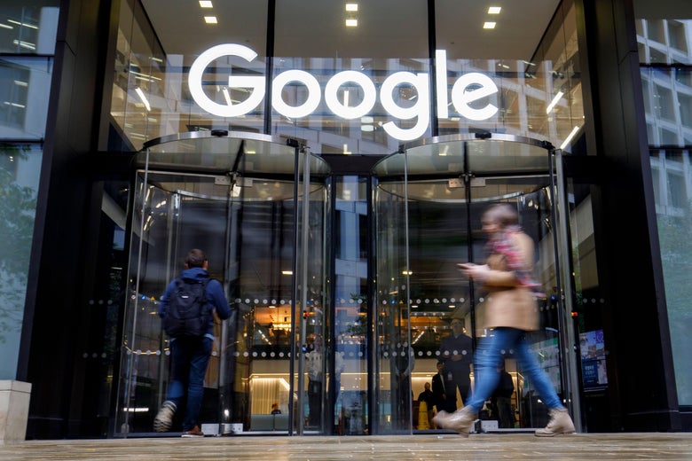 People walk past Google's U.K. headquarters in London on Nov. 1, 2018.
